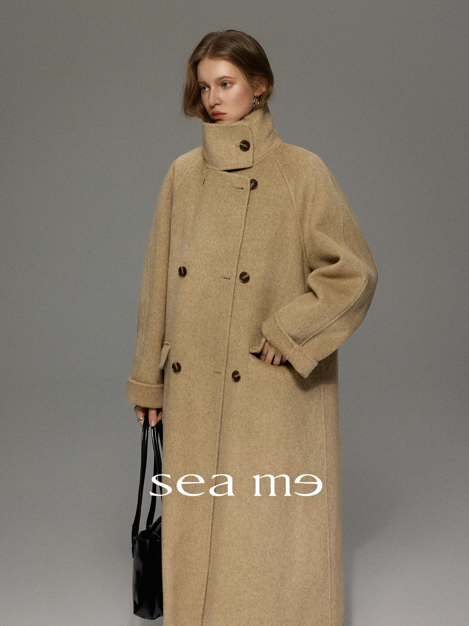 

Se Tide Traceable Wool Camel Hair High-Defn Double-Sided Trench Coat Women's Long Woolen Coat Silk-Like Commute