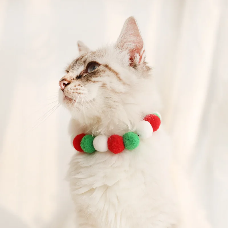 Cute Dog Cat Plush Ball Bells Necklace Soft Elasticity Collar Pet Neck Accessories Macaron Pompom Ball Necklace Gift for Puppy