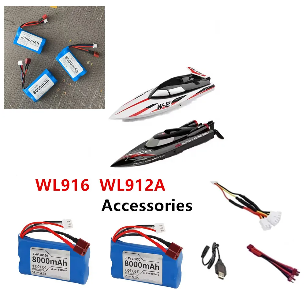 WL916 Akku 7,4 V 8000 mAh Akku / 3-in-1-Kabel / Geeignet für: WL916 WL912A RC-Bootszubehör