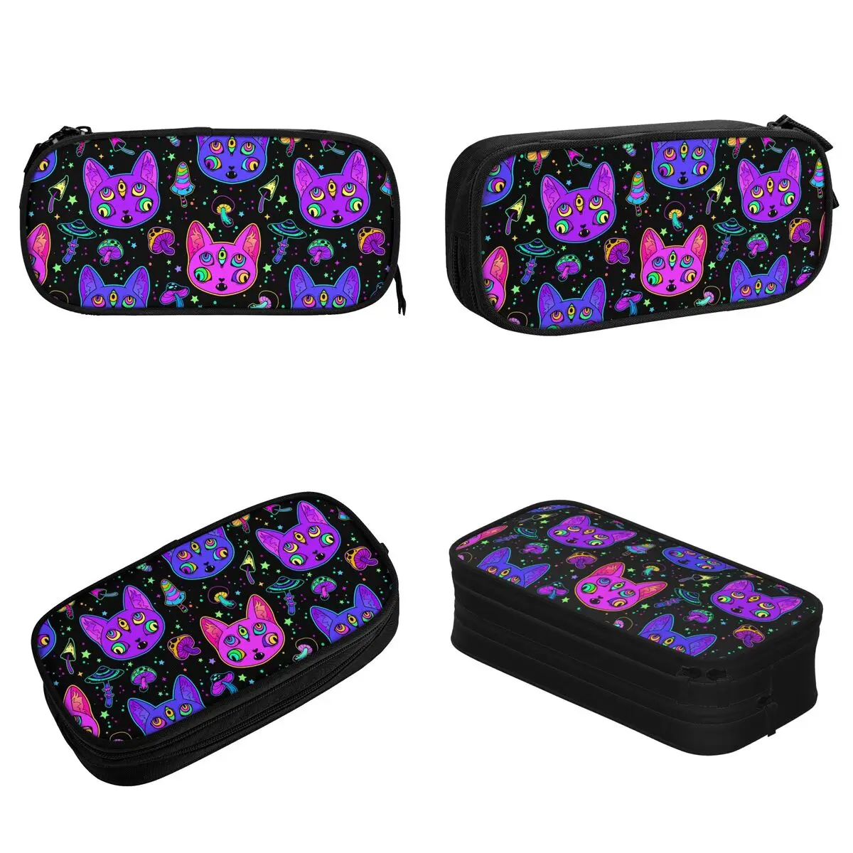 Psychedelic Cat Pencil Cases New Pen Holder Bag for Student Big Capacity School Supplies Gift Pencil Pouch