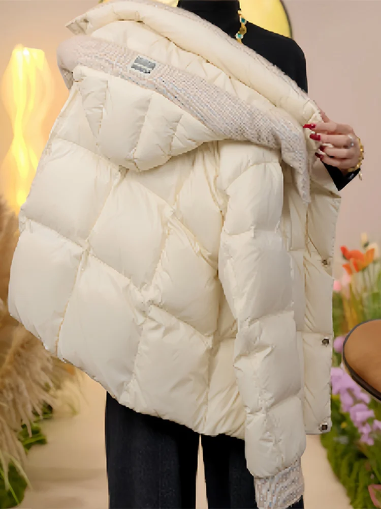 

Women's Hooded down Cotton Jacket Winter Thickened Fashion Loose Fit Bread Style Coat Korean Version Long Sleeve Single Button