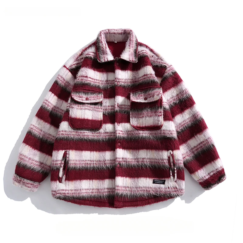 European American Lapel Woolen Plaid Cotton Coats Men/Women Small Fragrance Style Thickened Warm Loose Versatile Couple Parkas