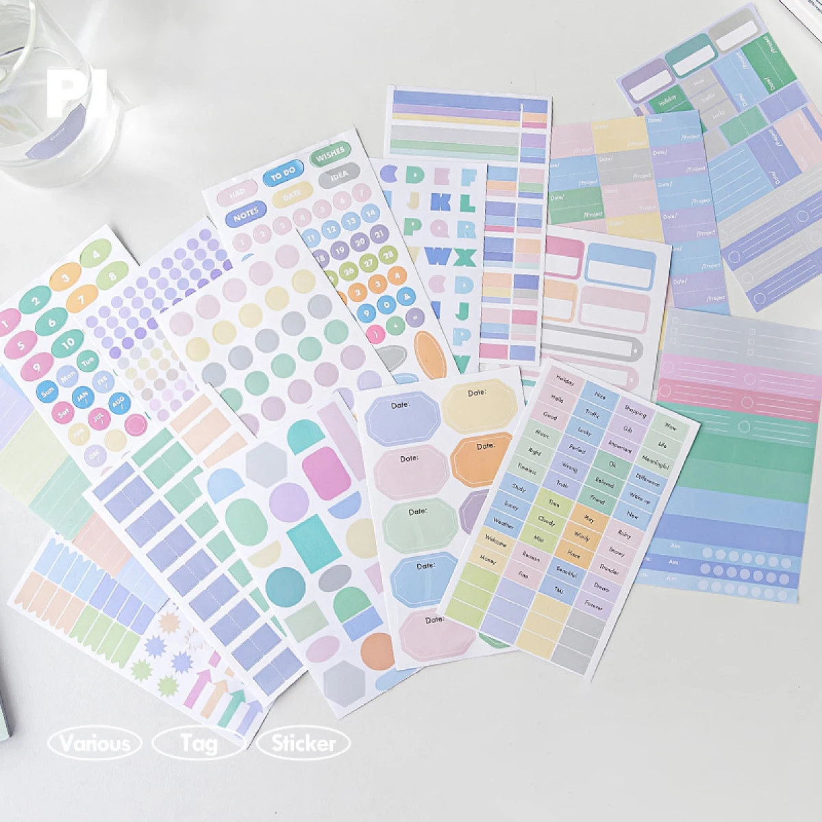 32 Sheets Multicunftion Stickers Kawaii Planner Index Labels Classification Mark Number Date Daily Planner Korean Stationery