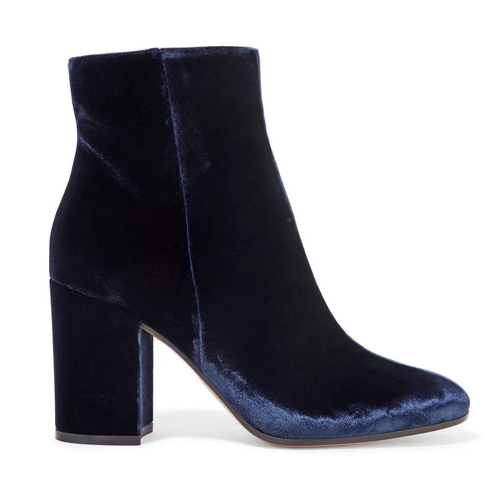 

Ladies Velvet Ankle Boots round Toe Chunky Heel ort Boots Faionable Par oes Comfortable Winter Rubber Outsole