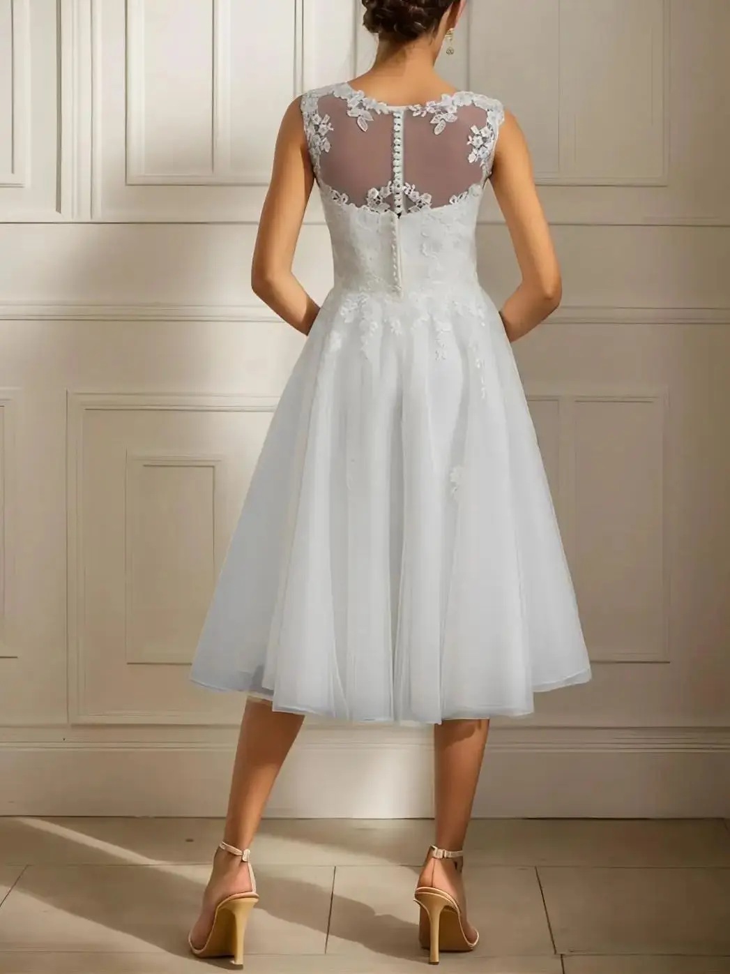 

Sexy Modern A-Line Wedding Dress Lace Appliques Illusion Neckline Asymmetrical Beach Engagement Bridal Gown 2025 Free Customized