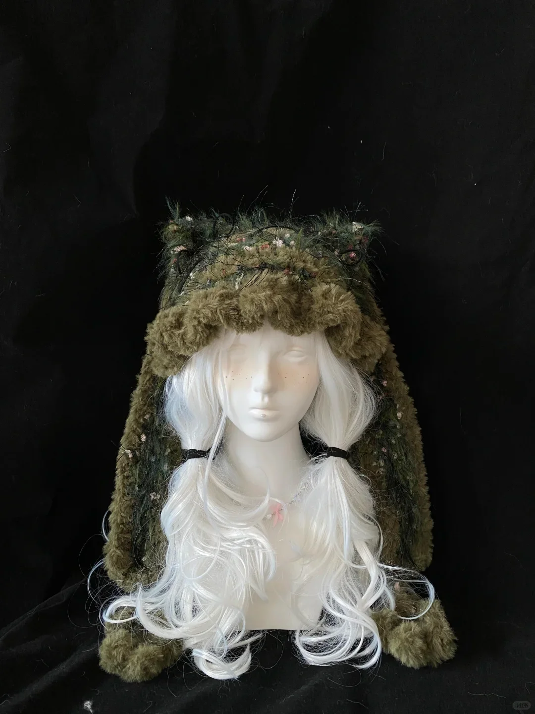 Le orecchie di coniglio sono rimovibili Cappello decorativo Cappello da vacanza per mamma fidanzata cappello all'uncinetto Cappello verde foresta Kawaii