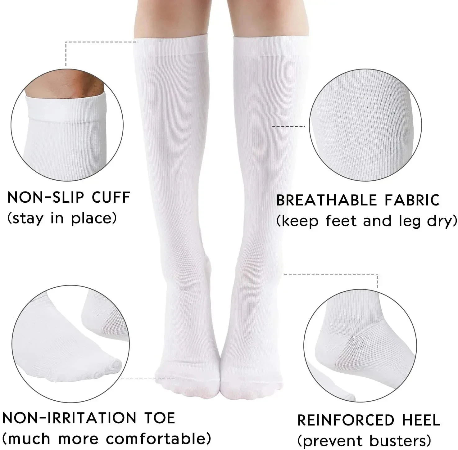 3/5/6 Double Compression Socks Medical Varicose Veins Swollen Calves Solid Color Sports Socks Elastic Outdoor Marathon Cycling