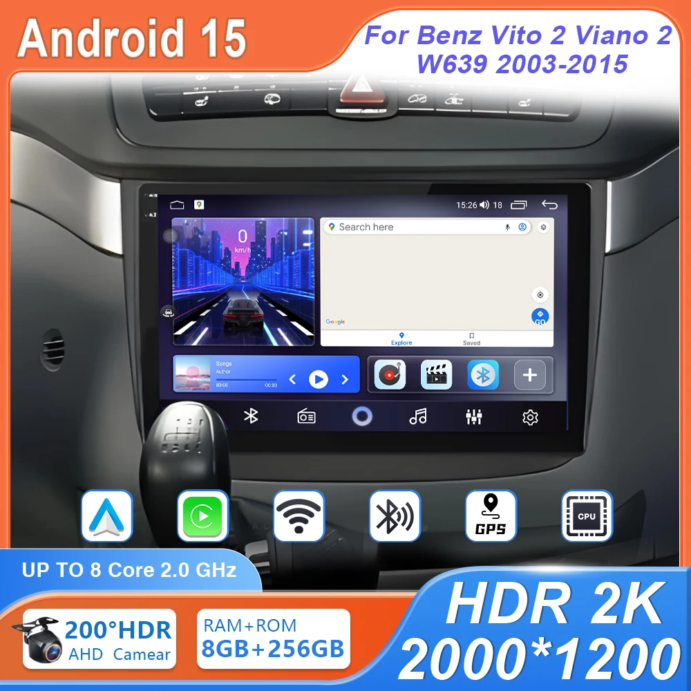 

DVD Car Radio Android 15 Auto Carplay GPS Navigation For Benz Vito 2 Viano 2 W639 2003-2015 Multimedia Player 4G BT Rear Camera