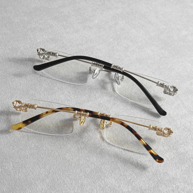 High-quality titanium metal, a luxurious brand, square-shaped new model for men and women, frameless optical glasses