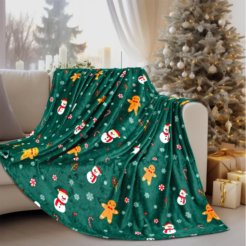 

Christmas gingerbread blanket green Christmas wool blanket soft, plush, warm winter cottage blanket, 50x60 (green gingerbread)