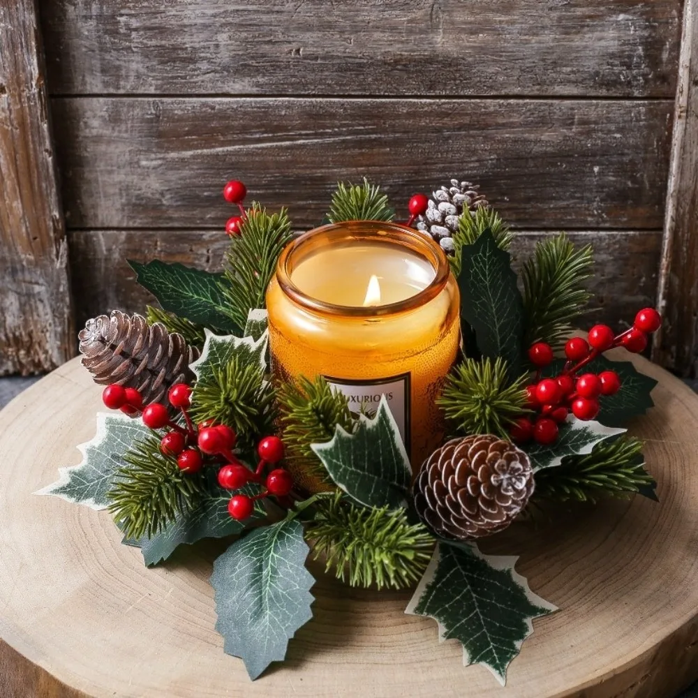 Artificial Flower Flowers Wreath Candle Holder Multifunctional Plastic Christmas Wreath Classic Window Display Props