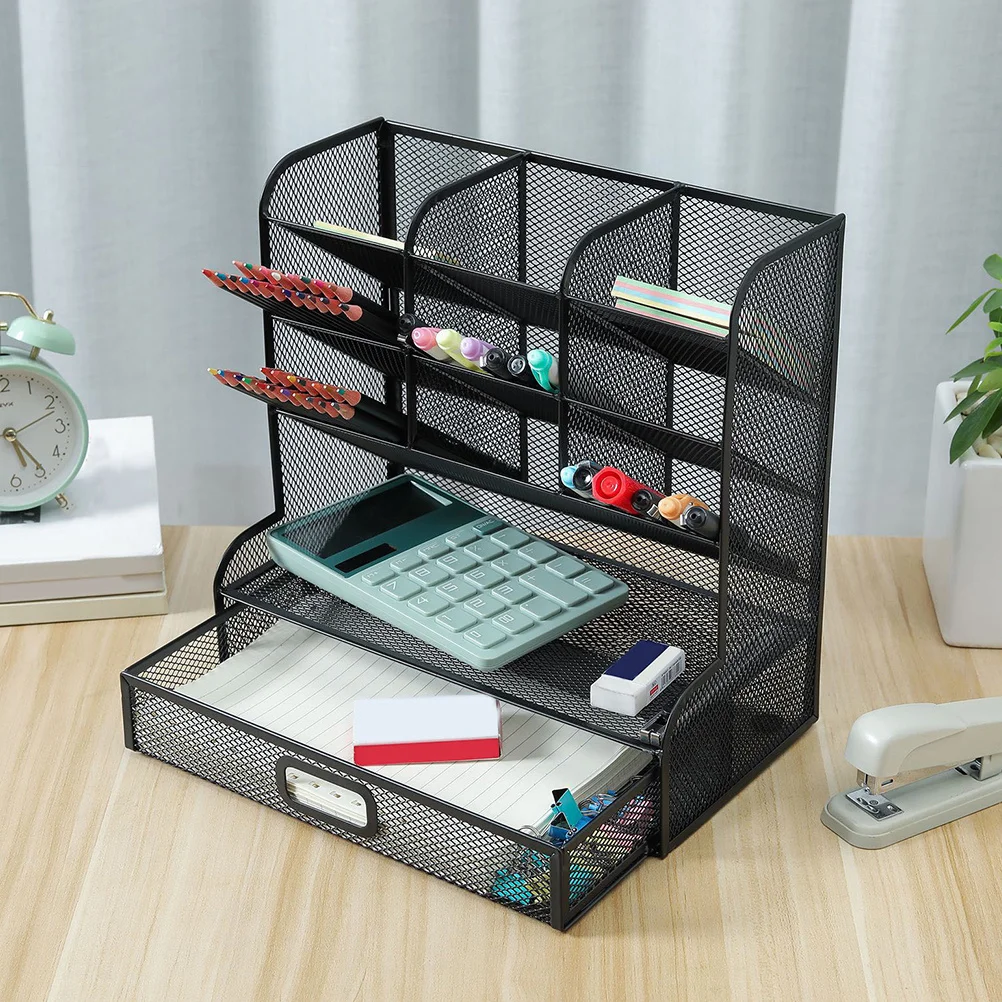 

Multi-Tier File Storage Box Metal Mesh Design Desk Organizer for Office School Art Supplies Pencil Pen Holder Stationery Rack