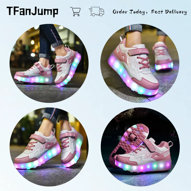 Kids Deformation Roller Skates Shoes  Children’s Luminous Glowing Sneakers Fashion Outdoor Sports Shoes Girl's Led Shoes