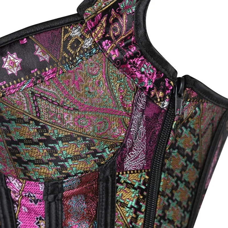 مشد نسائي مع أشرطة سوداء مشدات فوق الصدر سترة عتيقة مشدات Steampunk ومشدات بأربطة مشد جاكار مجروم علوي