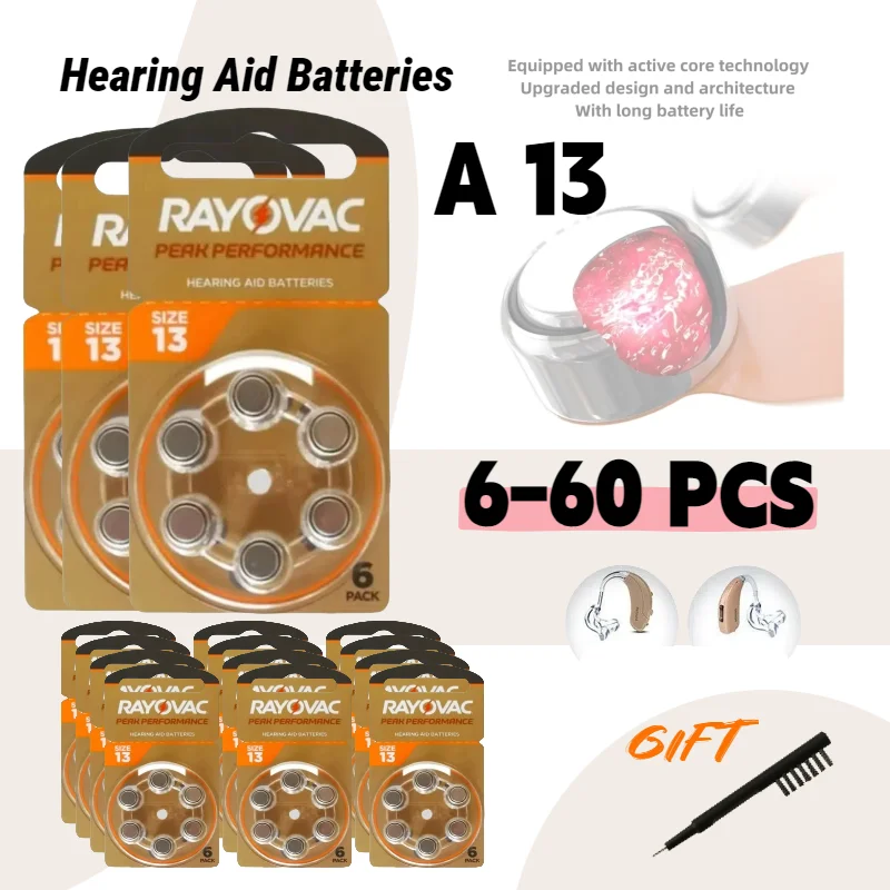 

A13 Rayovac Peak Zinc-Air Hearing Aid Batteries, Size A13 (13A, 13, P13, PR48)Suitable for BTE, CIC, RIC, OE Hearing Aids