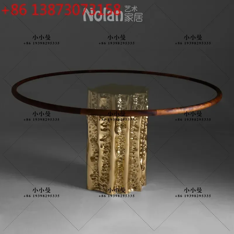Designer Modern Light Luxury Art Electroplating Wood Carlos Hotel Villa Glass Coffee Table