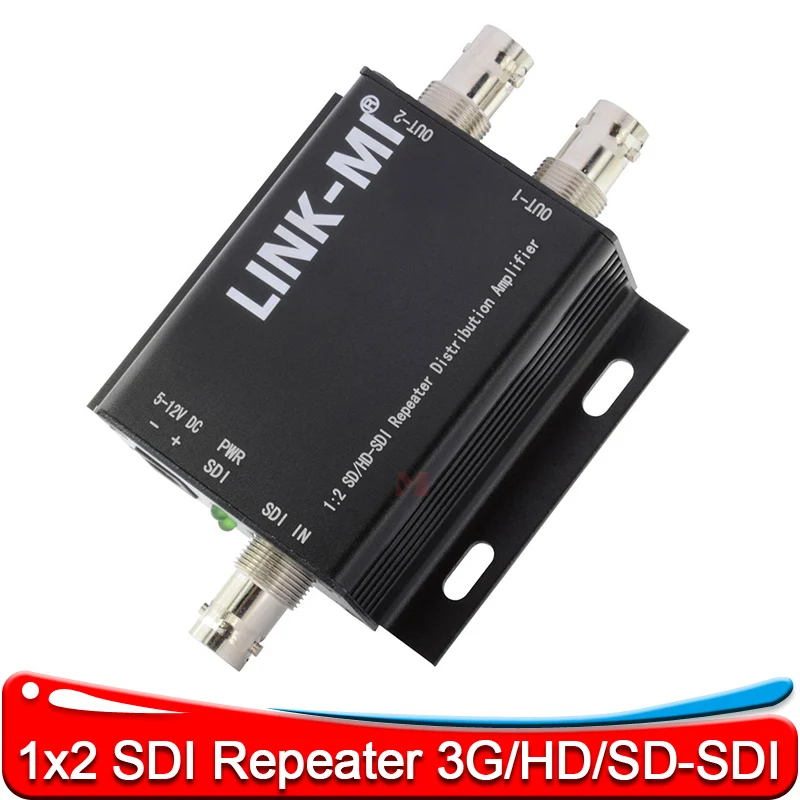 LINK-MI 1x2 SDI divisor SD/HD-SDI/3G-SDI repetidor de señal amplificador de distribución 300m 400m 1 en 2 salidas convertidor sdi 1080p SDI