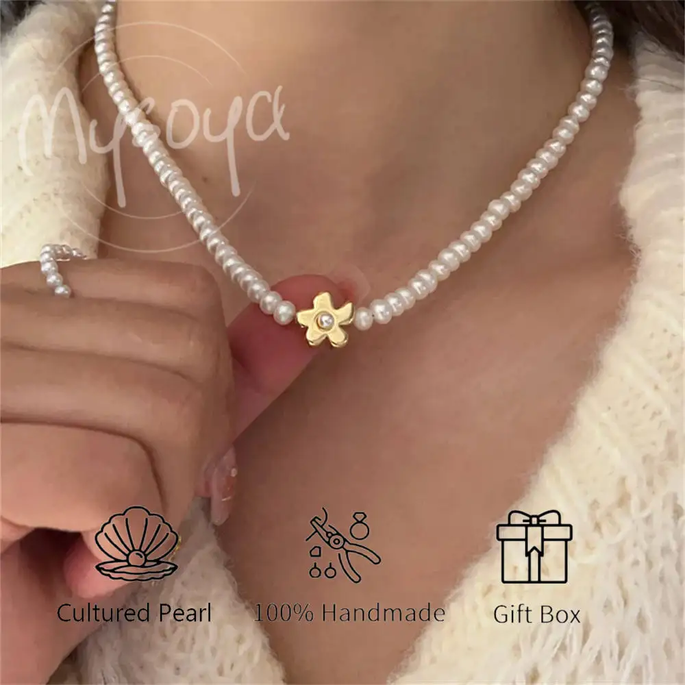 

MYSOYA White Freshwater Pearl Necklace 4-5mm with Gift Box Gift for Her/Him, Gift for Birthday/Wedding/Anniversary/Christmas