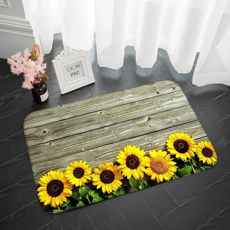 Sunflower Print Home Entrance Door Mat Non-slip Living Room Bathroom Kitchen Rug Washable Hallway Tracks Wood Floor Carpet