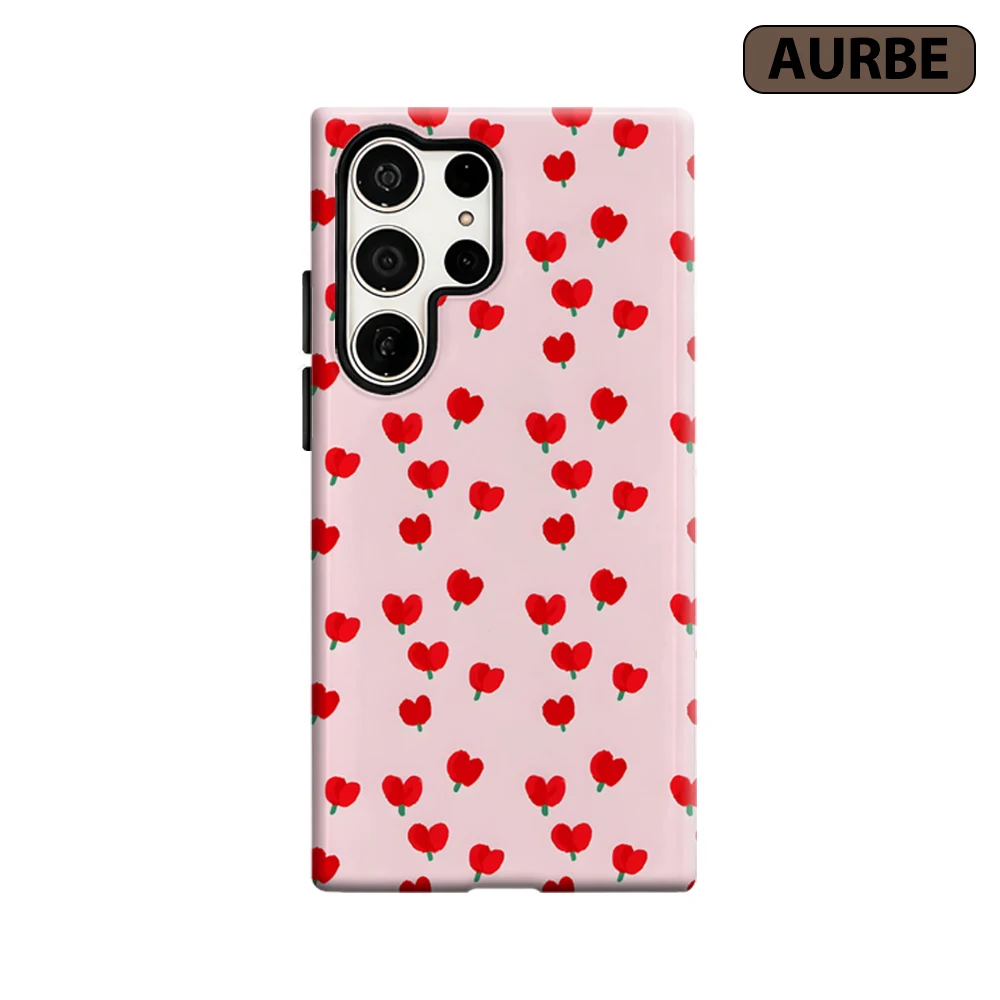 Heart Tulip Phone Case for Samsung Galaxy S26 S25 Ultra S24 S23 Ultra Plus Shockproof Double Layer Tough Back Cover