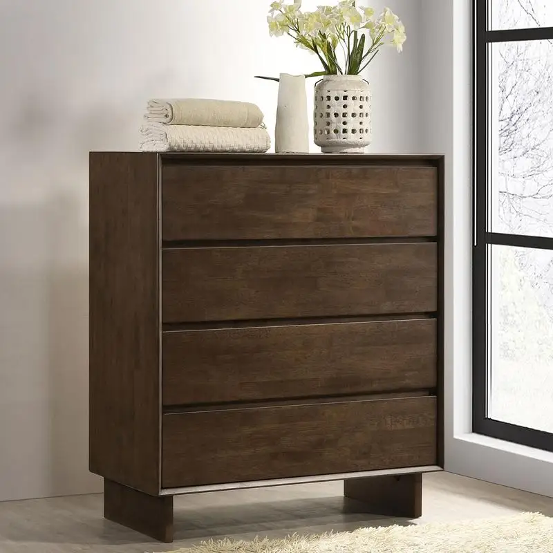 Warm Brown 4-Drawer Chest of Drawers, Stylish Storage Solution for Bedroom or Living Room, Modern Design with Ample Space for