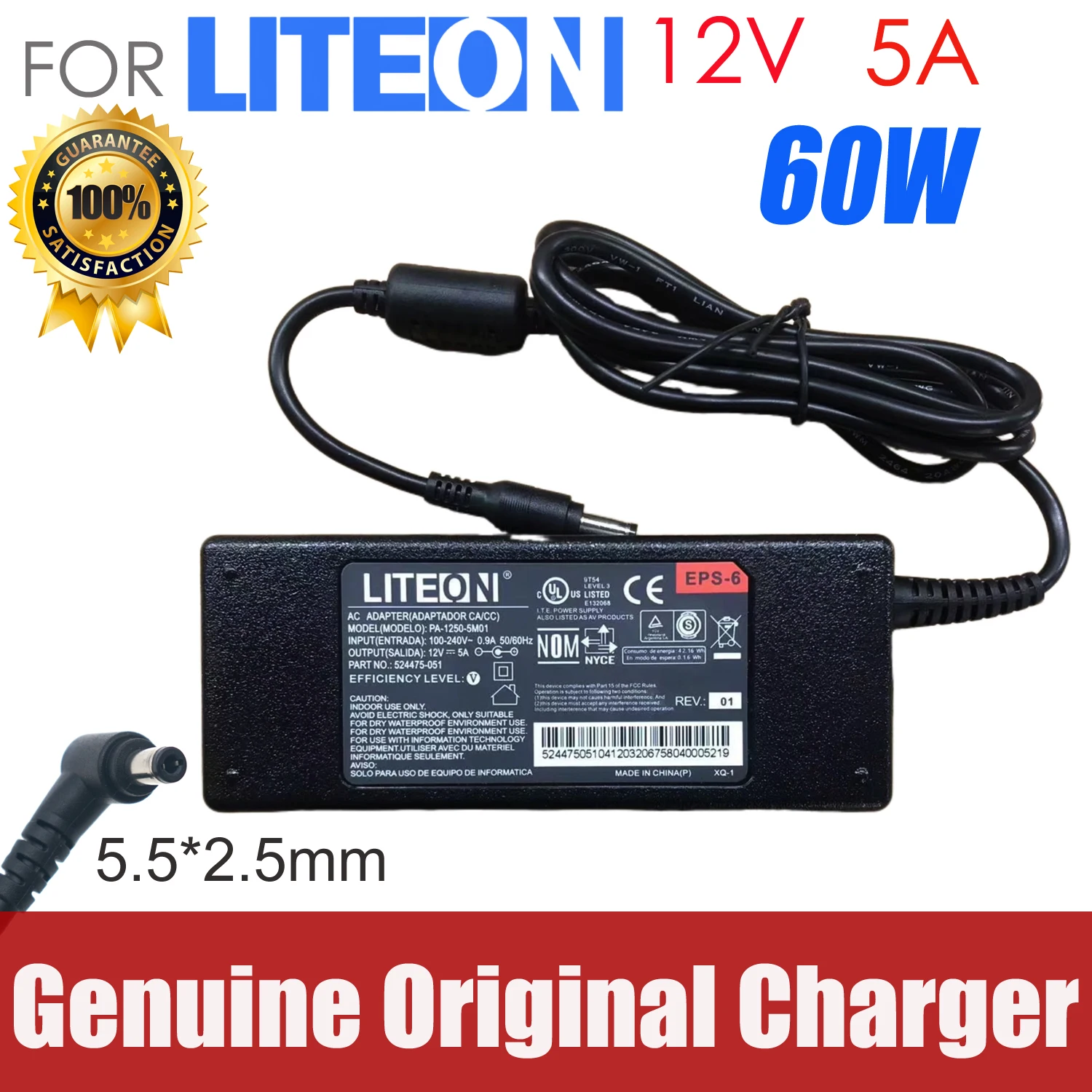 

Liteon PA-1061-81 PA-1061-0 12V 5A 60W 5.5*2.5mm AC Adapter Charger Power Supply