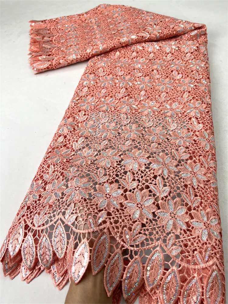 African Guipure Cord Lace Fabric Nigerian Sequins 2024 High Quality Water Soluble Lace for Women Wedding Party Dress Sew TY3666