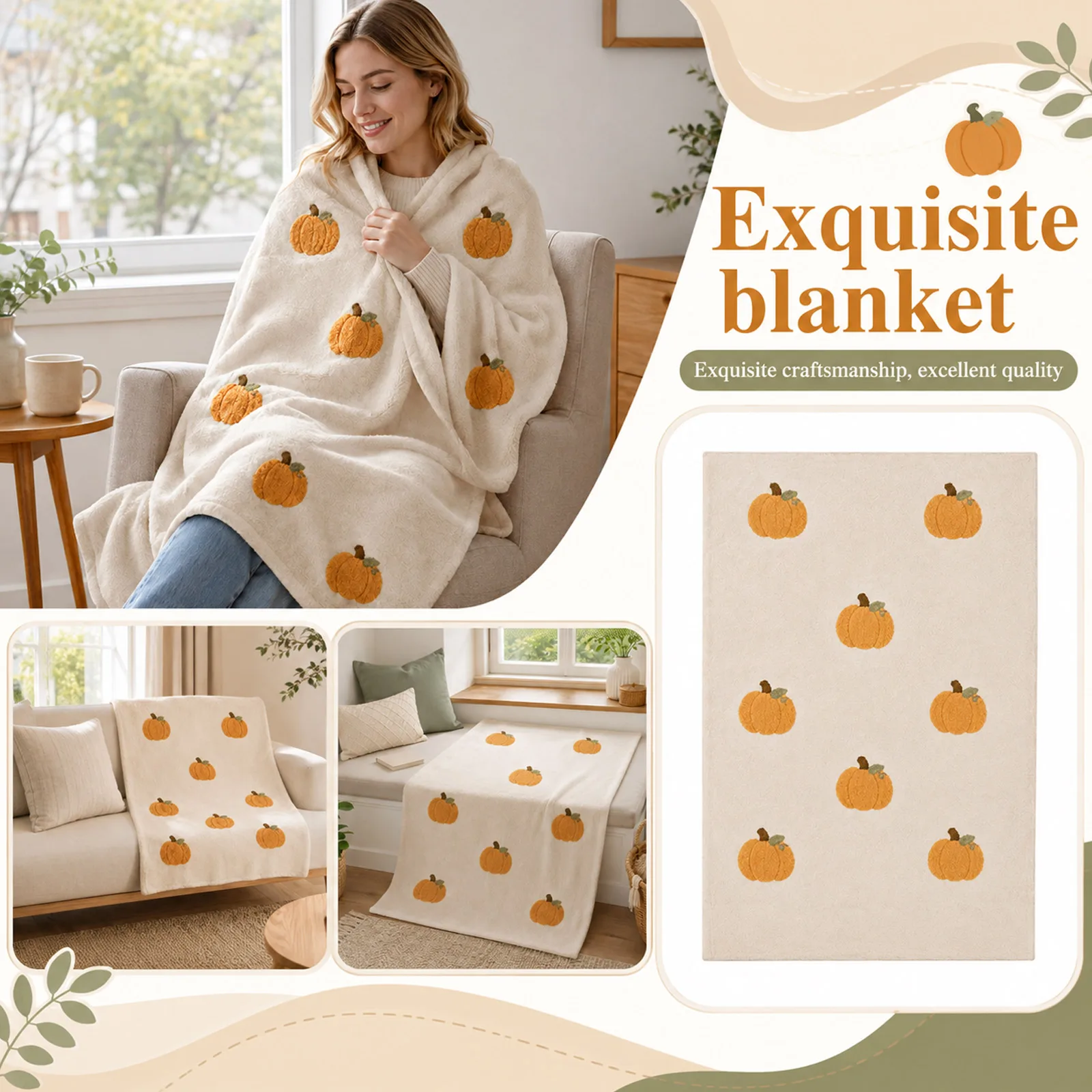 Cashmere Throw Blanket - Manta Suave de Calabaza, Manta Acogedora