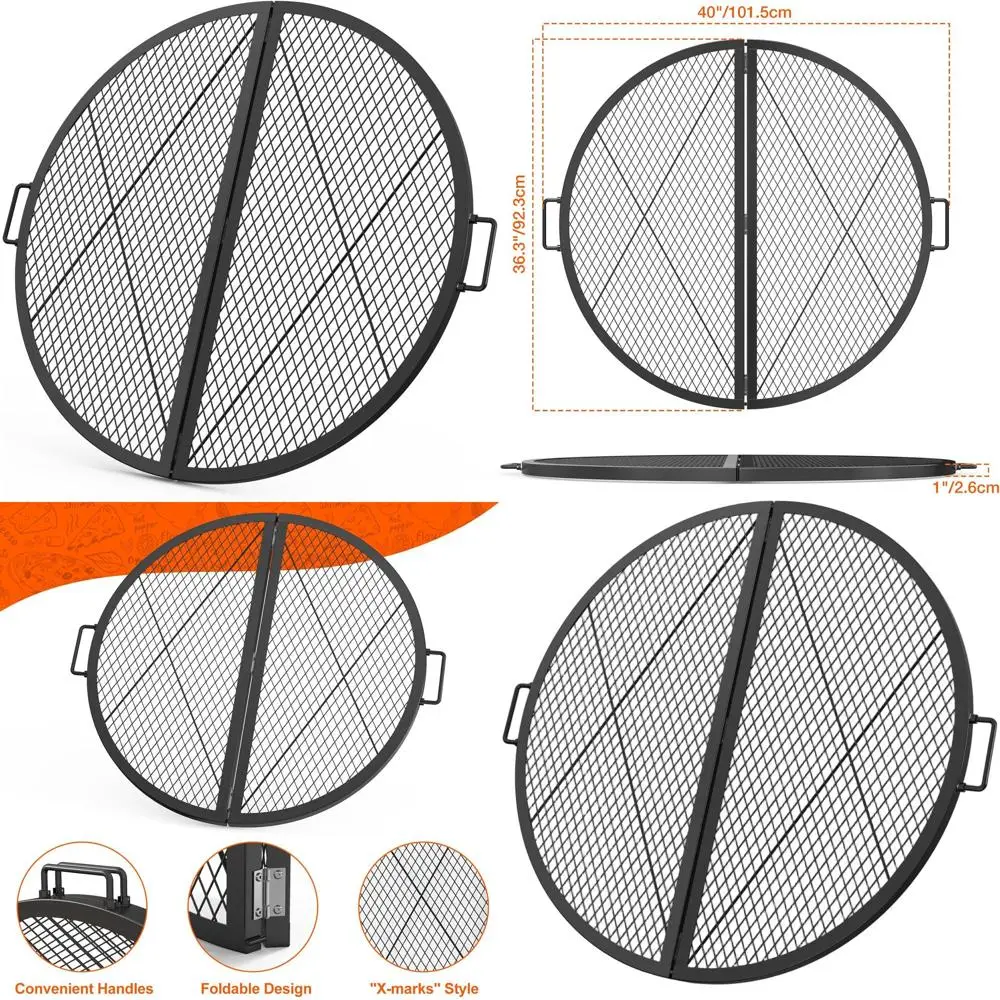 

Портативная круглая складная решетка для барбекю, сверхмощная сталь, 36, для приготовления пищи на открытом воздухе, вечеринок в кемпинге