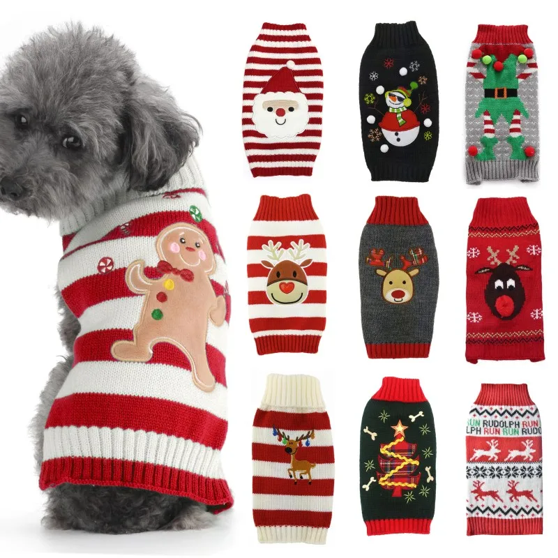 Sweater rajut Natal untuk anjing, pakaian Natal, mantel anak anjing, Chihuahua, Bulldog, Halloween, item kostum, musim dingin