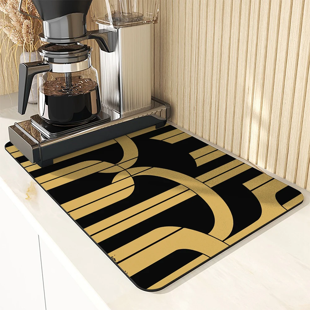 Absorbent Coffee Mat Dish Draining Mat Geometric Lines Kitchen Drying Mat Quick Dry Bathroom Drain Pad Kitchen Faucet Placemat