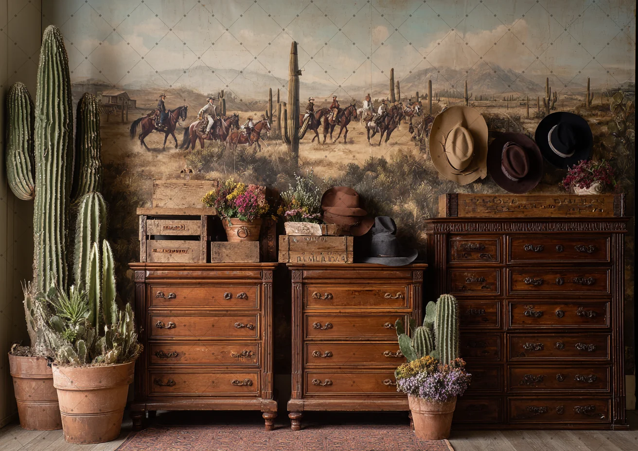 خلفية التصوير الفوتوغرافي المكسيك الصحراء الصبار قبعات رعاة البقر الغربية طفل حفلة عيد ميلاد صورة الديكور خلفية استوديو الصور #4