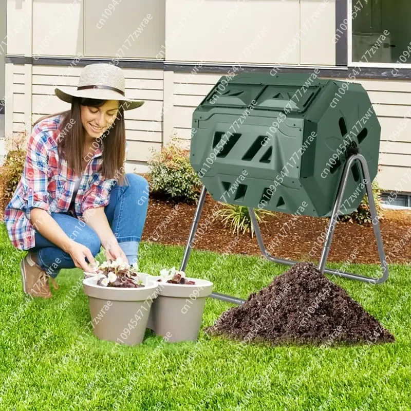 360 Degree Rotatable Tumbling Composter with 2 Sliding Doors Aerating Compost for Efficient Decomposition