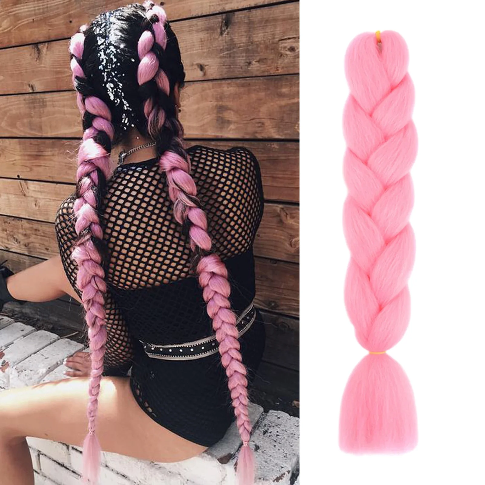 Braid 24 Inches Synthetic Braiding Hair Jumbo Hair Extension For Women DIY Hair Braids Pink Purple Yellow Gray