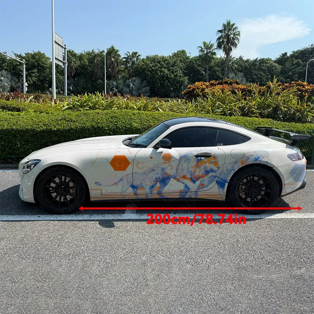 2pcs Splatter Texture Confronting Lions Car Side Wraps, Self-Adhesive PVC Waterproof & Scratch-Resistant Stickers, Car Accessory