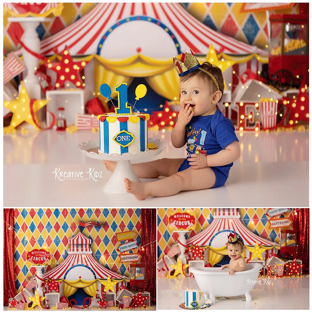 Circus Carnival Photo Background for Baby Kids First Birthday Photography Backdrop Main Event Popcorn Decor Photo Studio Props