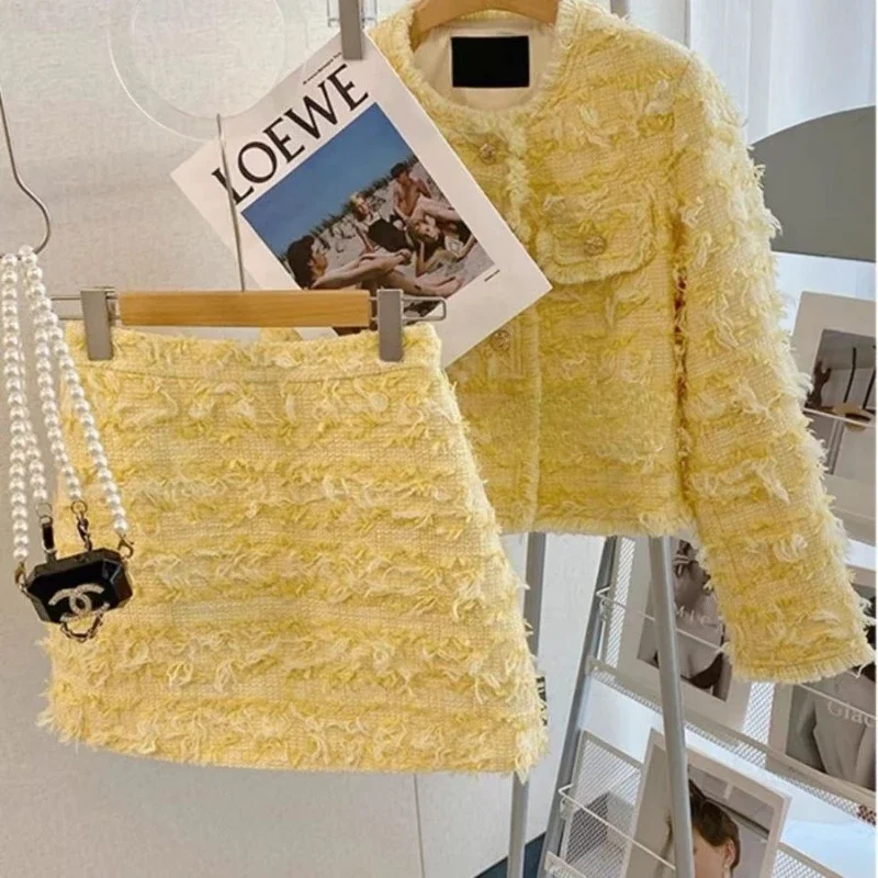 

Early Spring Wear with Yellow Dress Son Advanced Sense Small Fragrance Suit Women's Student Edition Womens Two Peice Sets