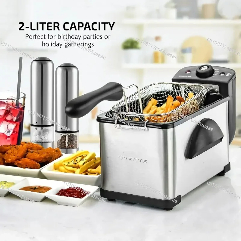 OVENTE Electric Deep Fryer 2 Liter Capacity 1500 Watt Lid with Viewing Window and Odor Filter Adjustable Temperature