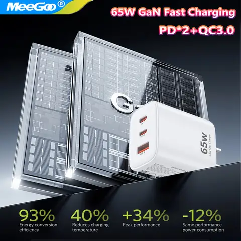 MeeGoo 65W GaN USB Type C Charger For Laptop PPS 45W 25W Fast Charge For Samsung QC3.0 PD3.0 For iPhone15 16 17Pro Phone Chagers