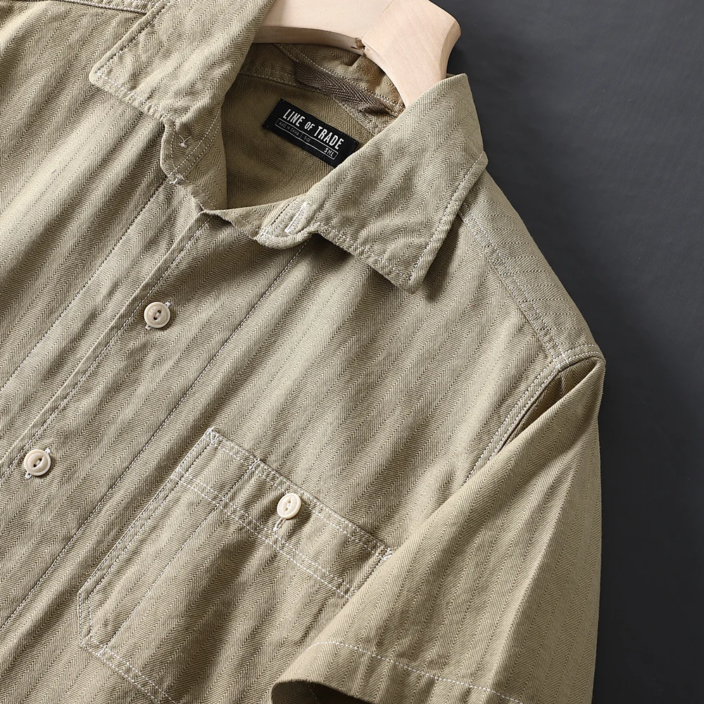 Men's Short Sleeve Shirt 100% Cotton Washed Breathable Summer Workwear Casual Loose Fit Regular Length Vintage Japanese Style