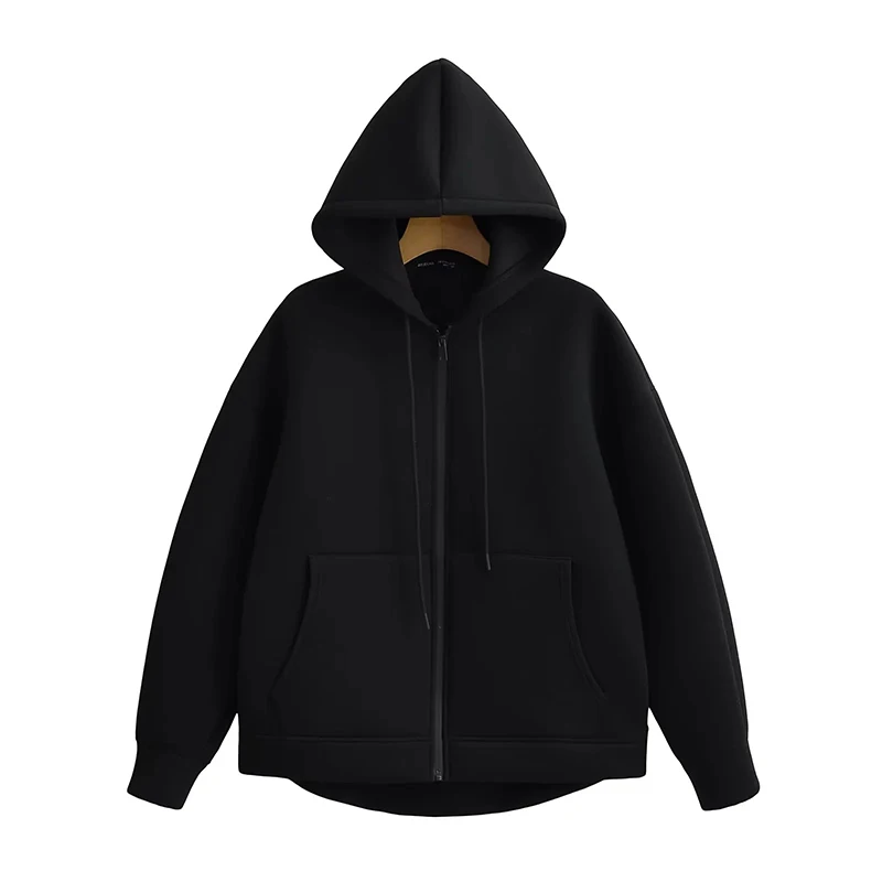 Winter New Women\'s Zipper Hoodie Jacket Unisex Double Pockets Oversize Loose Coat Sweatshirts Outerwear Top