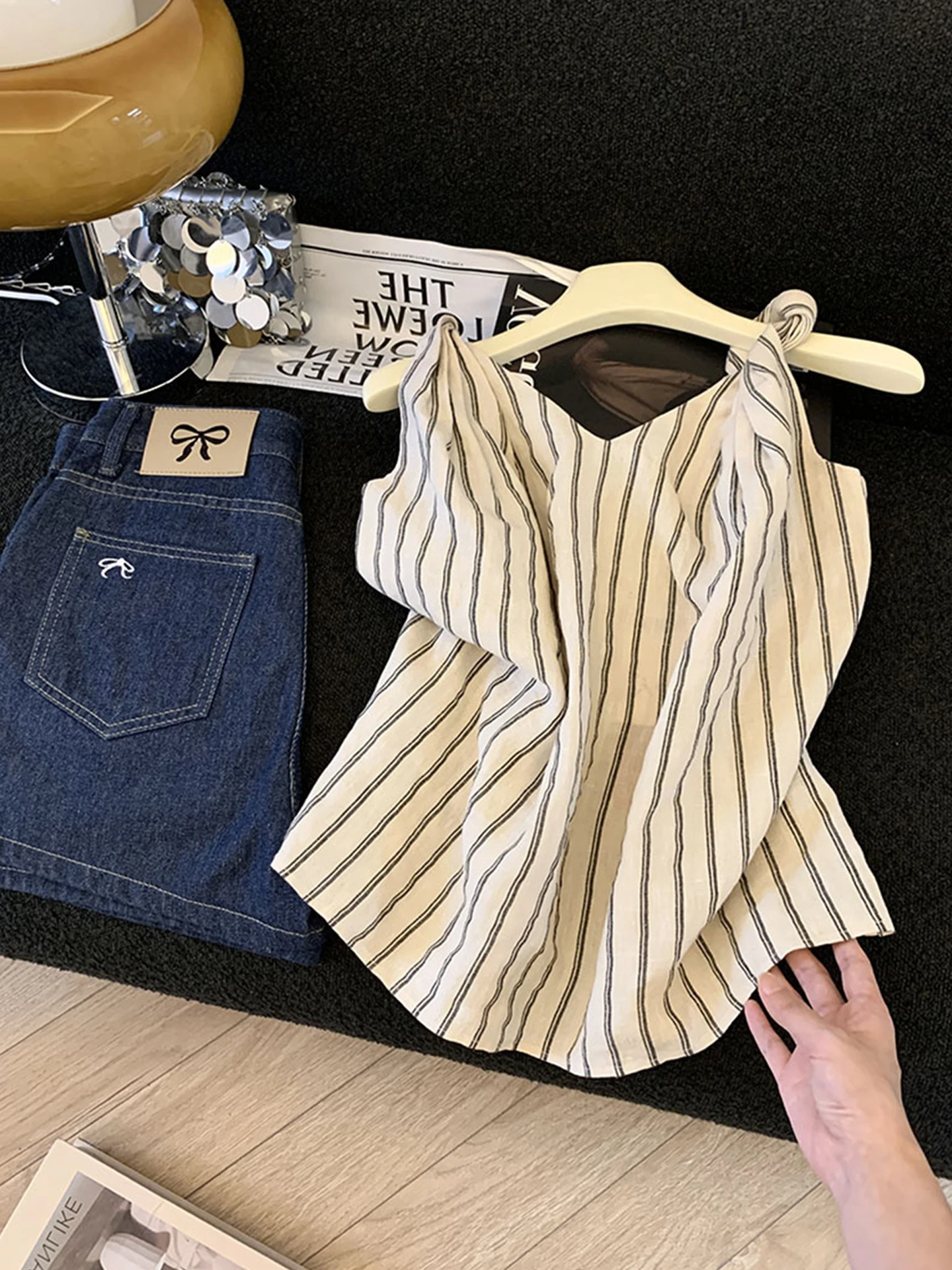 

Casual Knot Neline Irregular irt Summer Striped Color Blo Svel Overhead Vest for Younger Looking Slimming Effect