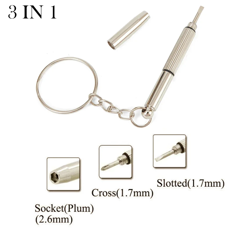 Multifunctional 3-In-1 Mini Screwdriver Eyeglass Reparing Screwdriver Portable Stainless Steel Keychain Screwdrivers Hand Tools
