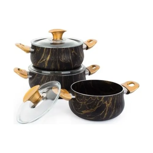 Acar Gold Handle Marble Pattern Granite Casserole Cookware Set