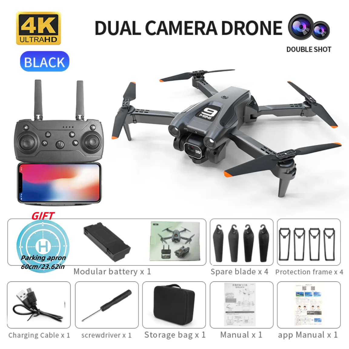 New K9 Professional Mini drone 4K HD aerial camera WiFi FPV Foldable quadcopter helicopter Children\'s toy gift with parking mat