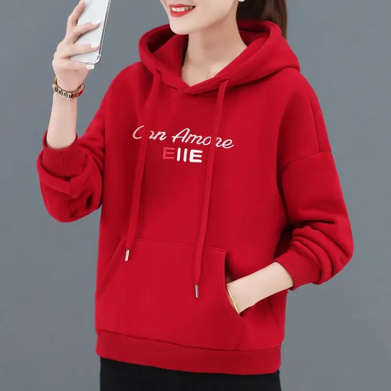 2024 New In Hoodies & Sweatshirts Hooded Autumn Winter Fleece Thick Warm Pullover Cheap Women's Sweatshirts And Free Shipping