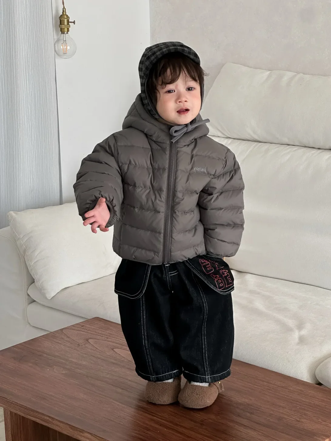 2025 شتاء جديد الطفل القطن زائد المخملية سميكة طفل الفتيان الدافئة جاكيت زيبرا وسادة مبطنة الفتيات طويلة الأكمام معطف مقنع