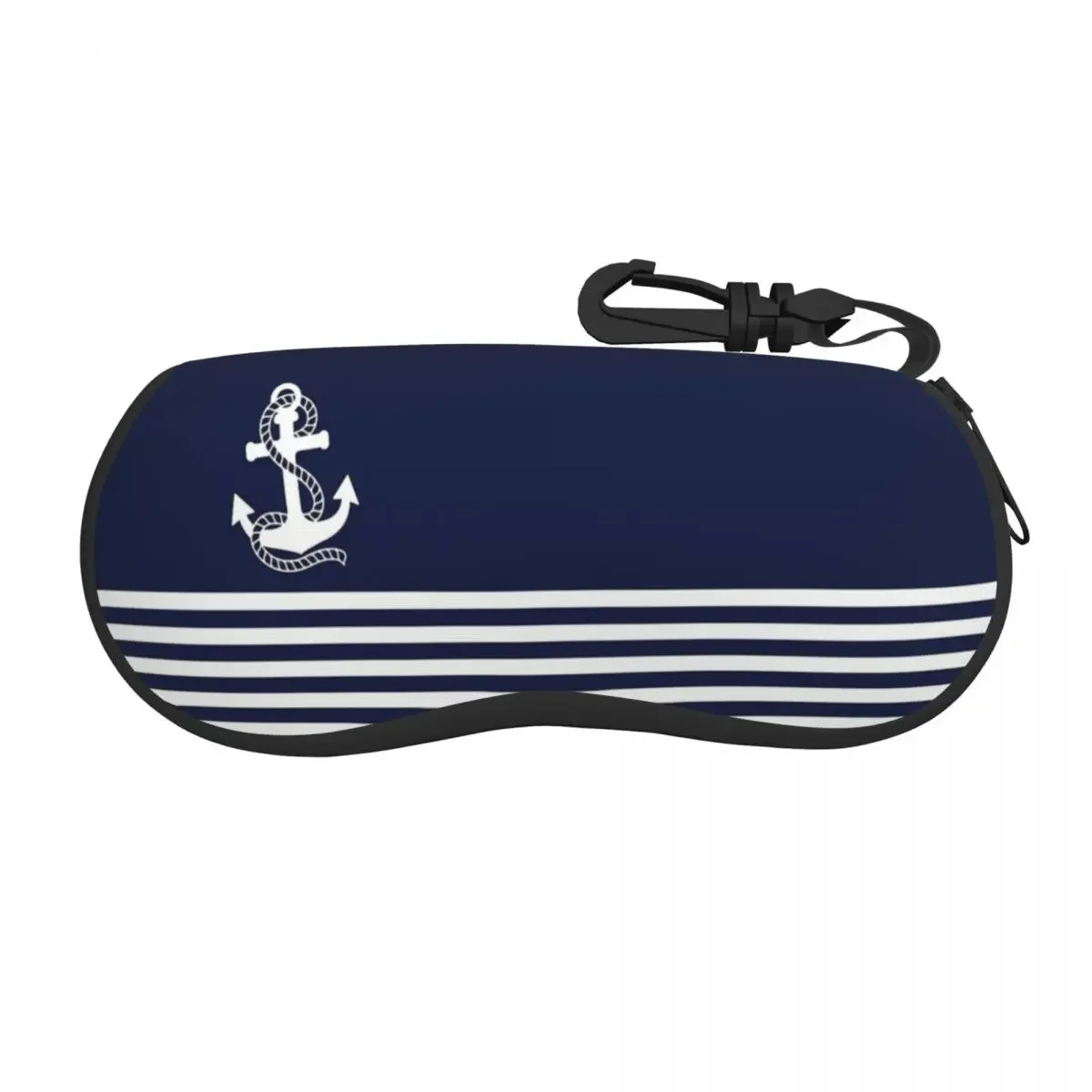 Nautical Navy Blue Stripes And White Anchor Glasses Case Portable Reading Storage Box Anti-Pressure Eyewear Container