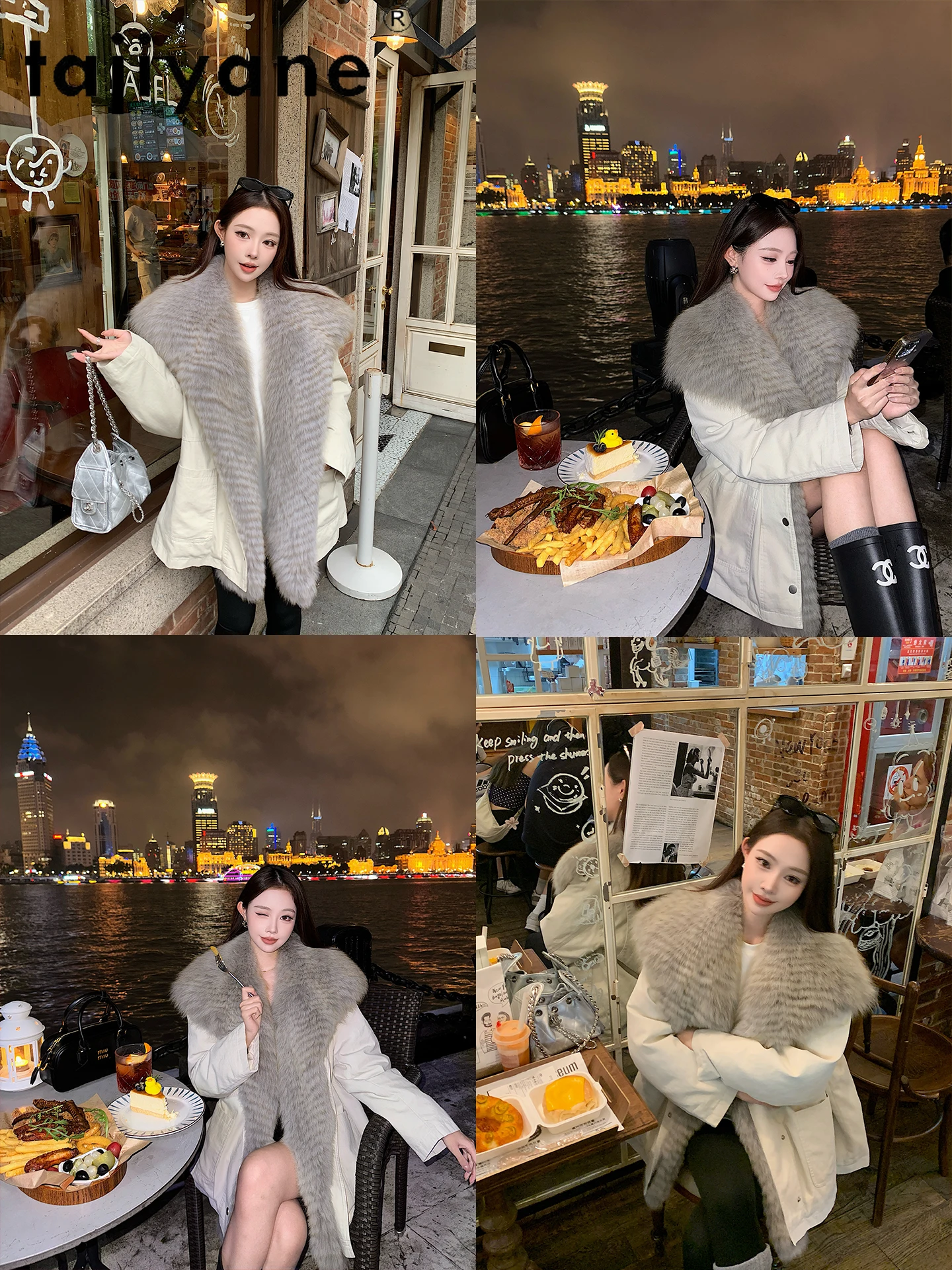 TAJIYANE White Goose Down Coats Women Luxury Real Fox Fur Collar Parka Coat Stylish Winter Outerwears 2025 Woman Clothes 경량패딩