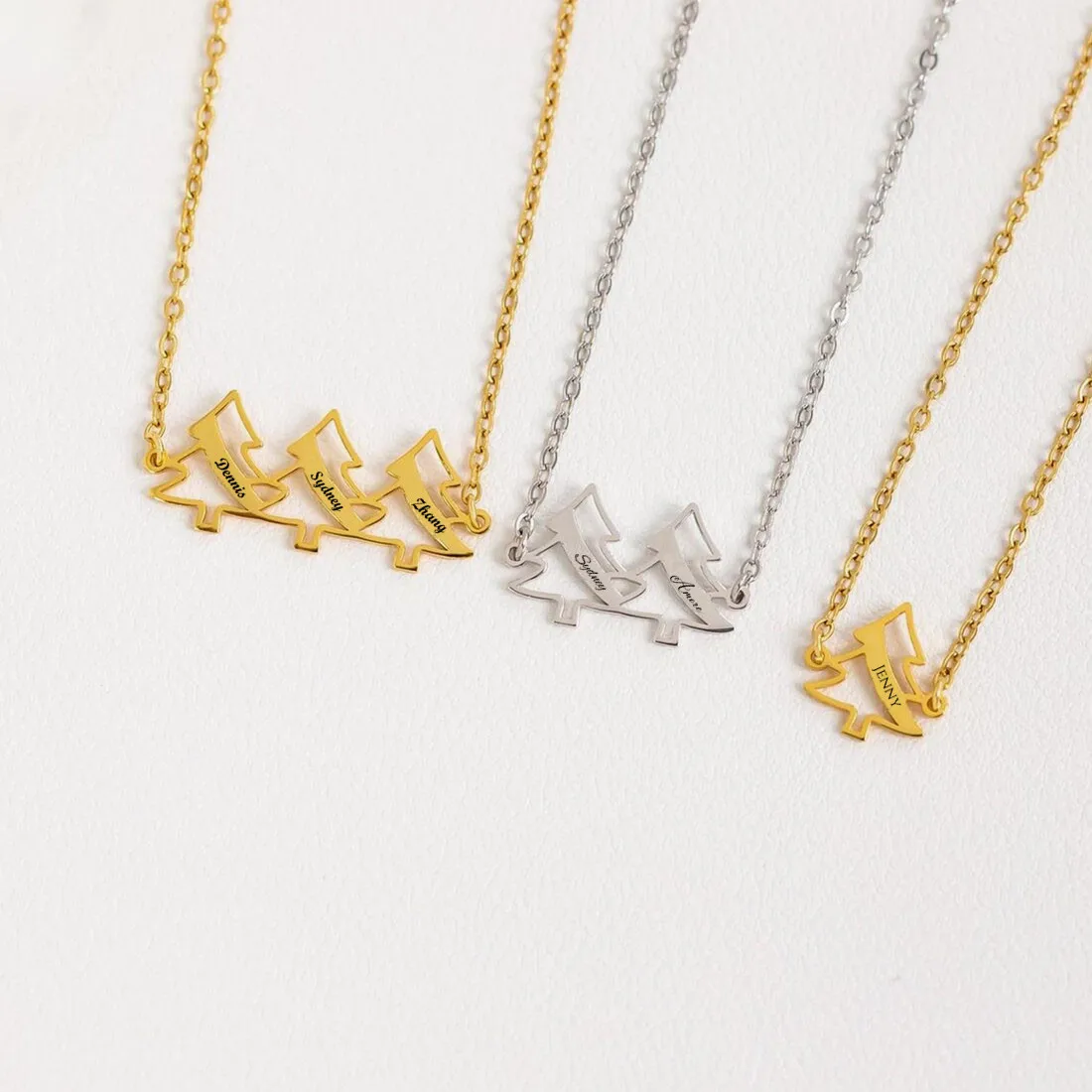 

Custom Christmas Tree Necklace Engraved Family Name Pendant Stainless Steel Personalized Holiday Jewelry Gift for Mom Wife Kids